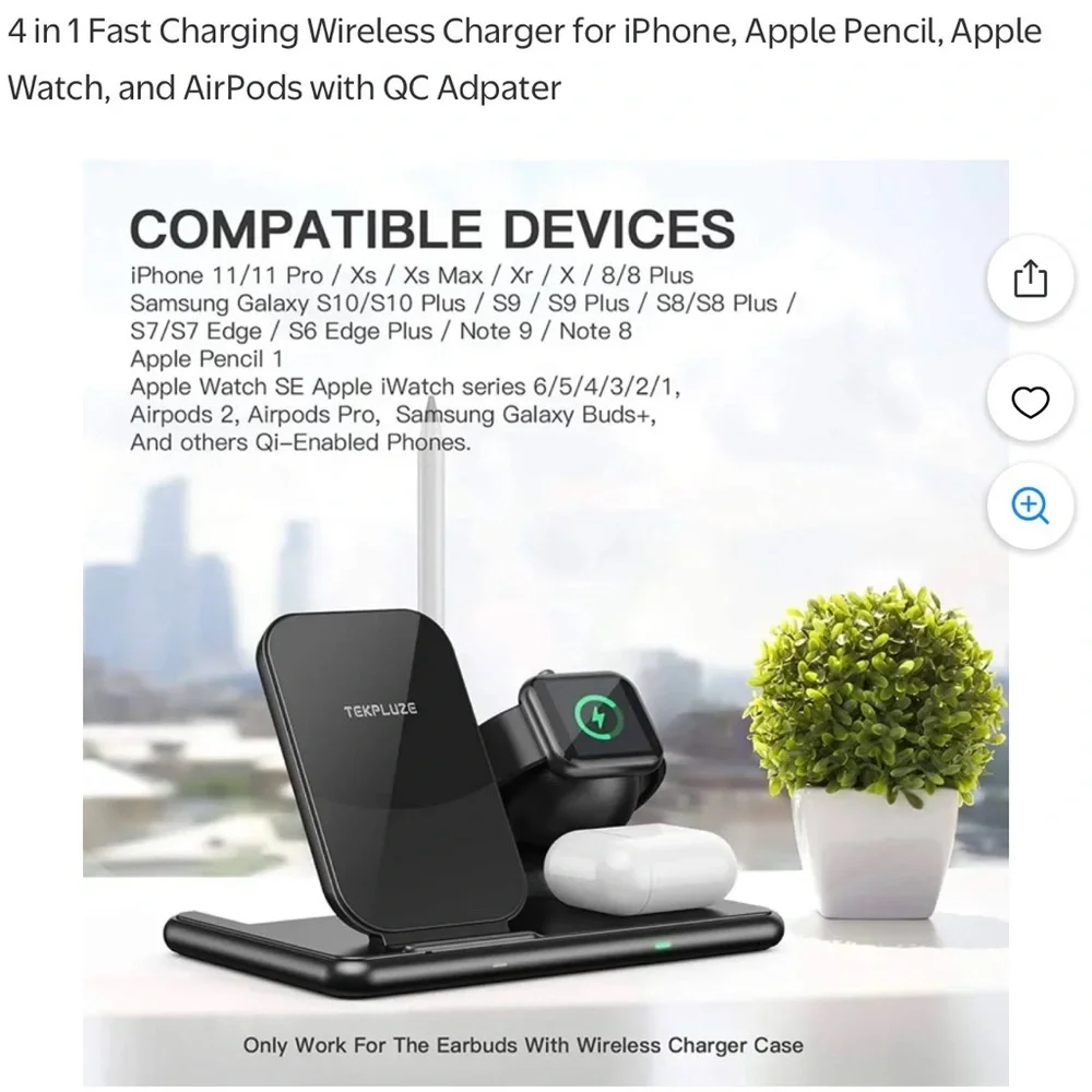 Tekpluze 4 in 1 Fast Charging Wireless Charger for Apple Products